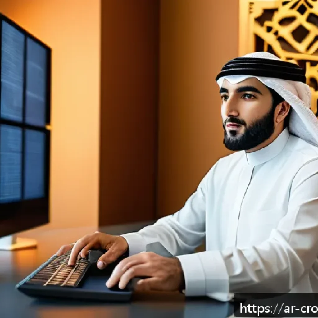 크라우드펀딩의 투자 매력 요소 분석 - A modern Middle Eastern entrepreneur in traditional attire sitting confidently at a sleek workspace,...