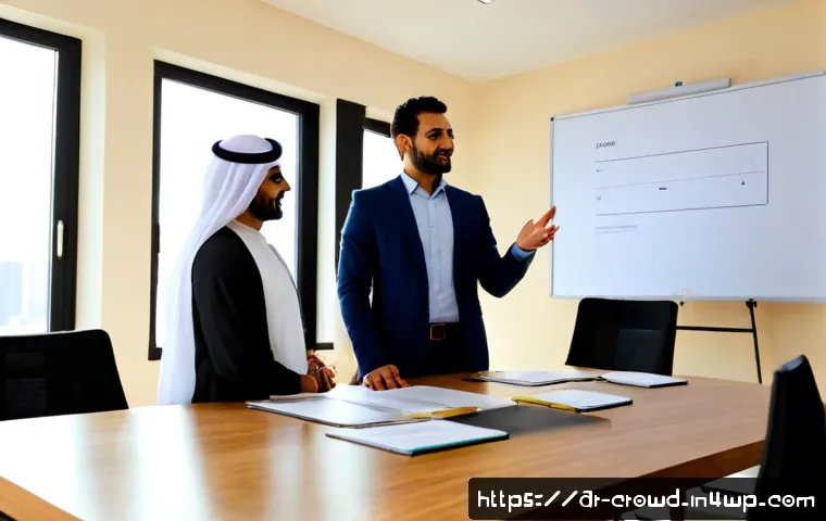 크라우드펀딩 성공을 위한 팀 구성 전략 - Photorealistic modern crowdfunding strategy meeting in a bright Dubai-style coworking space, diverse...